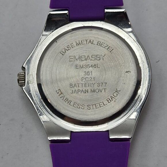 Womens Embassy By Gruen Silver Tone Purple Watch Silicone Band New Battery - Picture 9 of 9